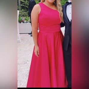 Pink one shoulder floor length dress!